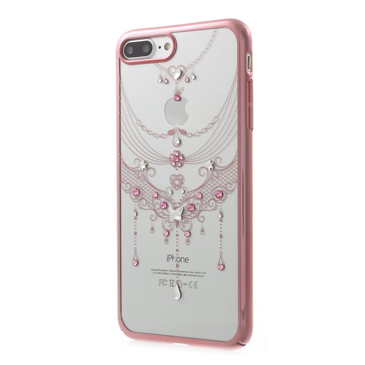 KAVARO Fancy Shaped Diamond Plating PC Case for iPhone 7 Plus (Rose Gold) - Butterfly Pendant-3