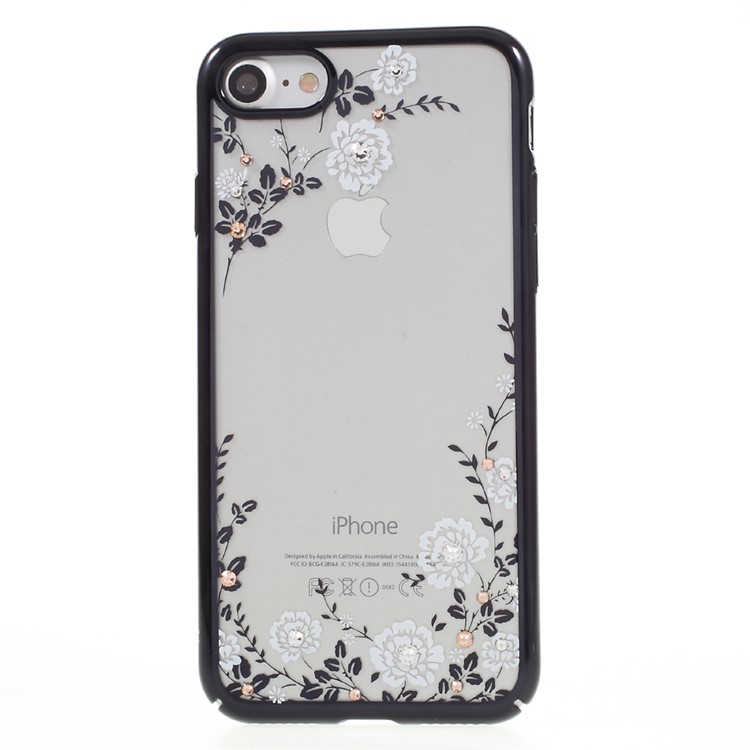 KAVARO Flora Authorized Swarovski Plated PC Shell Cover for iPhone 7 (Black Edge) - White-2