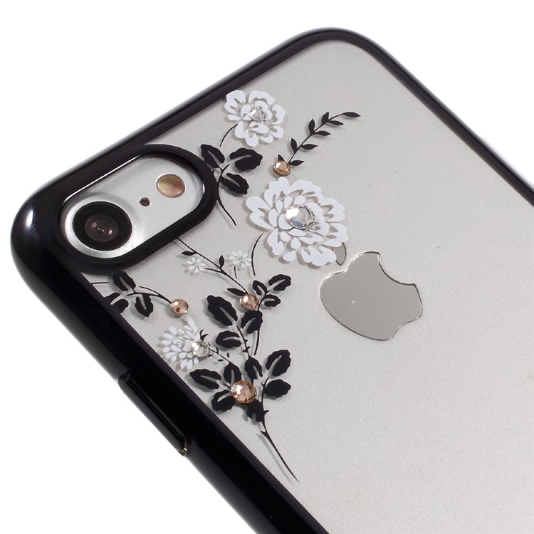 KAVARO Flora Authorized Swarovski Plated PC Shell Cover for iPhone 7 (Black Edge) - White-3