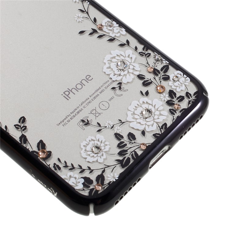 KAVARO Flora Authorized Swarovski Plated PC Shell Cover for iPhone 7 (Black Edge) - White-4