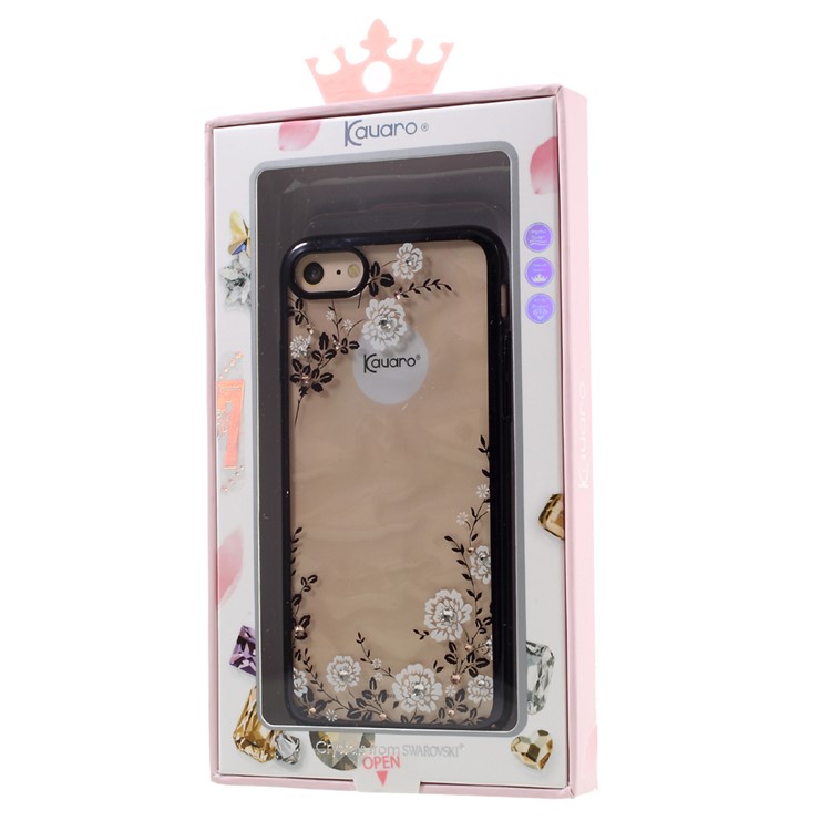 KAVARO Flora Authorized Swarovski Plated PC Shell Cover for iPhone 7 (Black Edge) - White-6