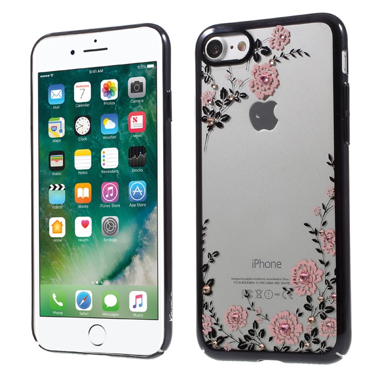 

KAVARO Flora Authorized Swarovski Diamond Plated PC Back Case for iPhone 8 / 7 (Black Edge) - Pink, iPhone 8