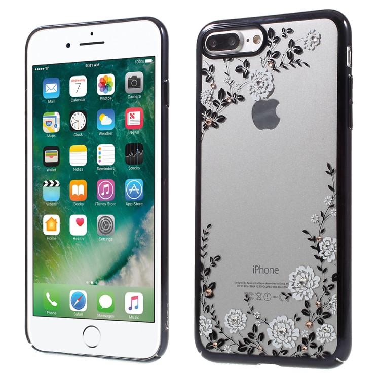 KAVARO for iPhone 7 Plus Flora Authorized Swarovski Plated Hard Cover (Black Edge) - White-1