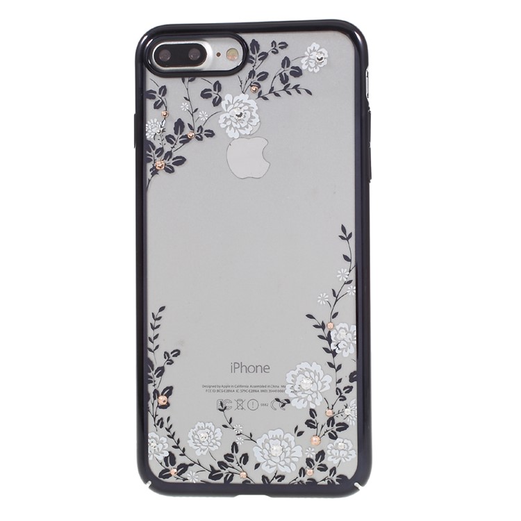 KAVARO for iPhone 7 Plus Flora Authorized Swarovski Plated Hard Cover (Black Edge) - White-2