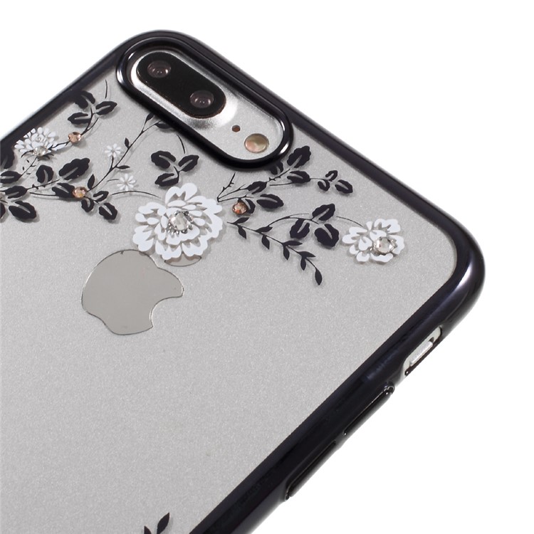KAVARO for iPhone 7 Plus Flora Authorized Swarovski Plated Hard Cover (Black Edge) - White-3
