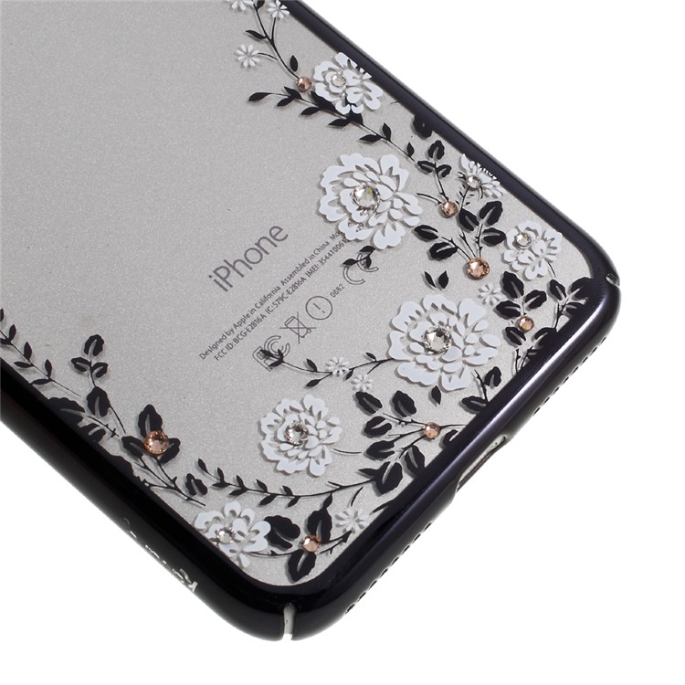 KAVARO for iPhone 7 Plus Flora Authorized Swarovski Plated Hard Cover (Black Edge) - White-4