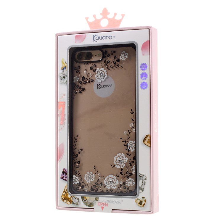 KAVARO for iPhone 7 Plus Flora Authorized Swarovski Plated Hard Cover (Black Edge) - White-6
