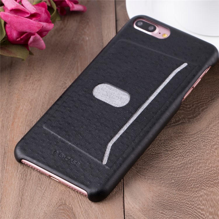 G-CASE Ostrich Texture Leather Coated PC Card Holder Case for iPhone 7 Plus 5.5 inch - Black-4