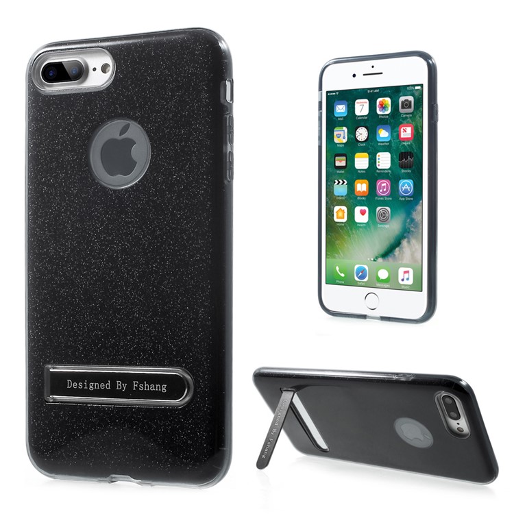 FSHANG Glittery Kickstand TPU + PC Back Case for iPhone 7 Plus 5.5 Inch - Black-1
