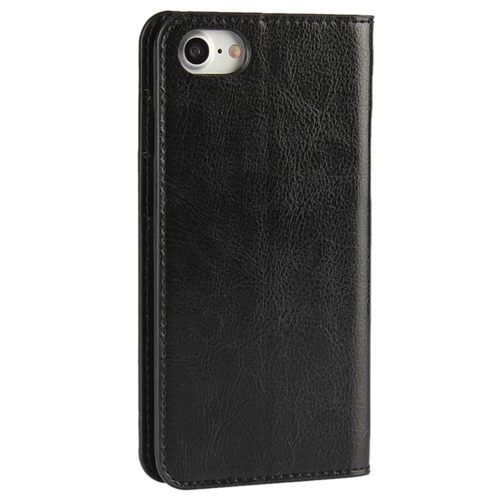 Para Iphone SE (2020)/SE (2022)/8/7 4.7 Pulgadas Crazy Crazy Horse Genuine Leather Adjunta PC Hard Caquetería Intervina Flip Flip Cover Phone Telep - Negro