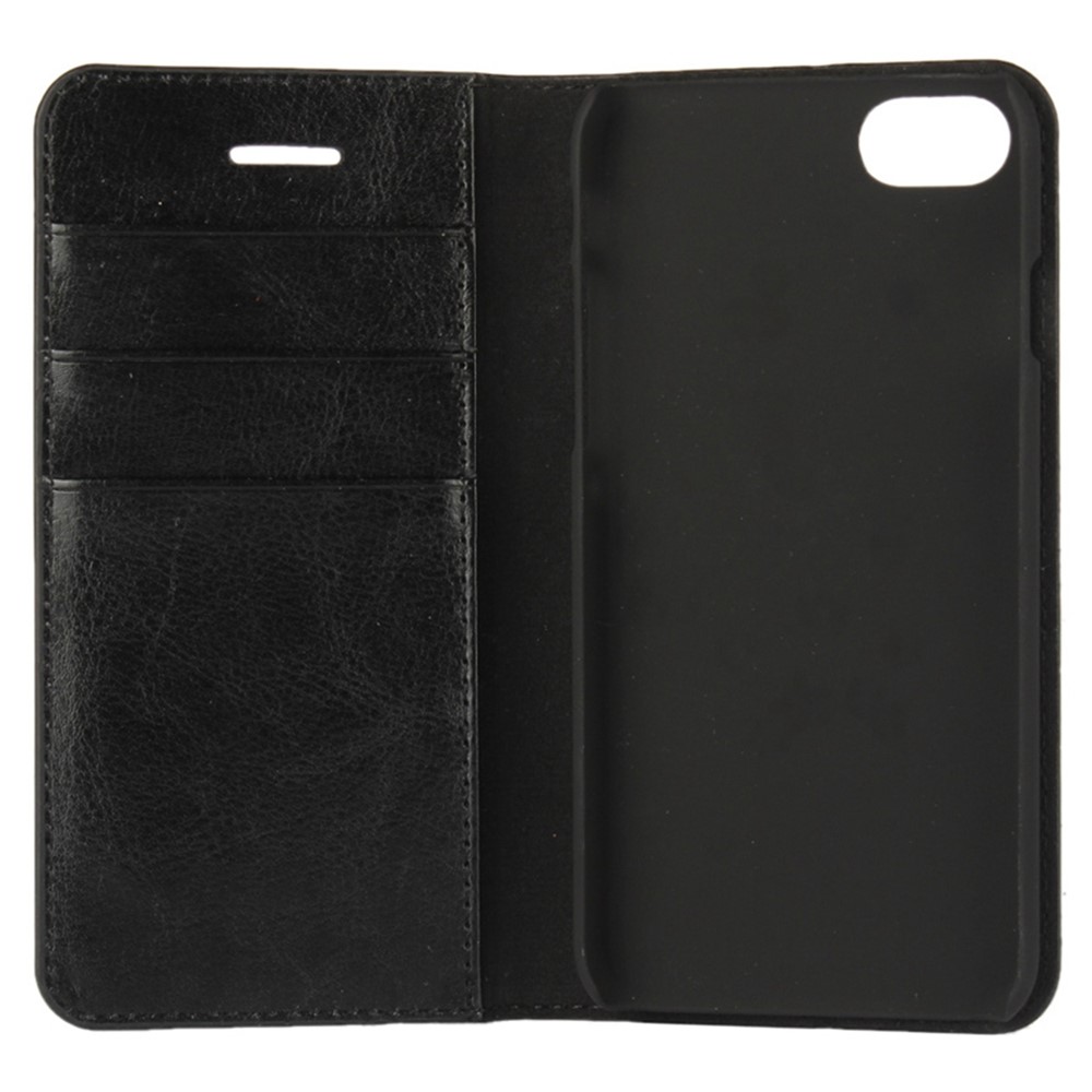 Para Iphone SE (2020)/SE (2022)/8/7 4.7 Pulgadas Crazy Crazy Horse Genuine Leather Adjunta PC Hard Caquetería Intervina Flip Flip Cover Phone Telep - Negro