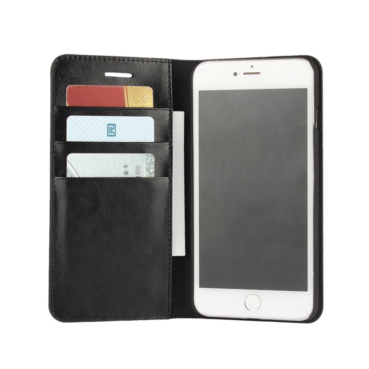 Crazy Horse Full Grain Genuine Leather Wallet Case for iPhone 7 Plus - Black-4