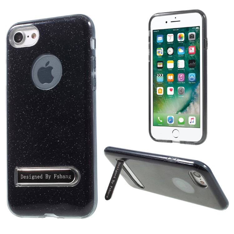 FSHANG Glittery Kickstand TPU + PC Hybrid Case for iPhone 7 4.7 Inch - Black-1