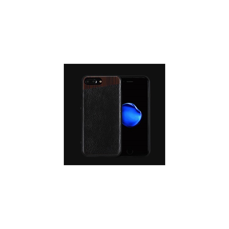 TOTU Jazz Series Metal Wood + Litchi Leather Coated TPU Back Case for iPhone 7 Plus 5.5 - Black-1