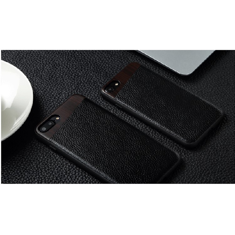 TOTU Jazz Series Metal Wood + Litchi Leather Coated TPU Back Case for iPhone 7 Plus 5.5 - Black-8