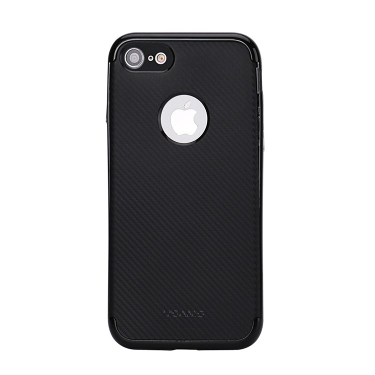 USAMS Carbon Fiber Texture TPU Back + Electroplated PC Rim Combo Case for iPhone 7 4.7 - Black-1