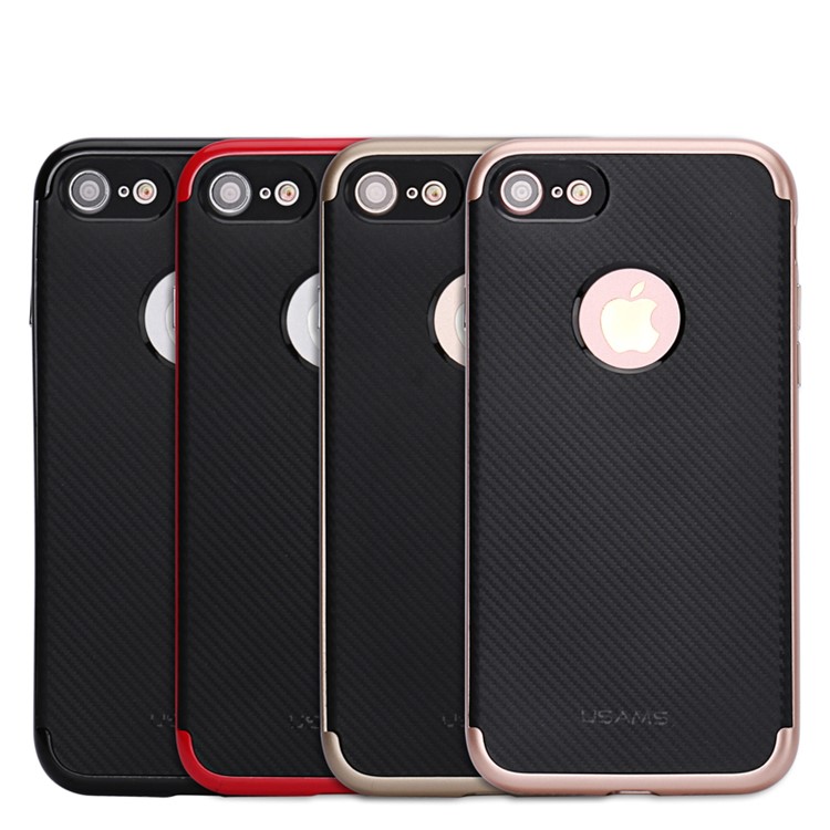 USAMS Carbon Fiber Texture TPU Back + Electroplated PC Rim Combo Case for iPhone 7 4.7 - Black-2