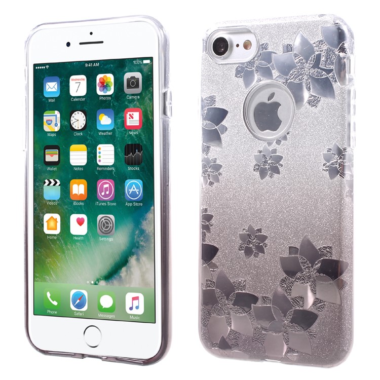 FSHANG for iPhone 7 Sakura Glittery Powder TPU + PC Hybrid Case - Black-1