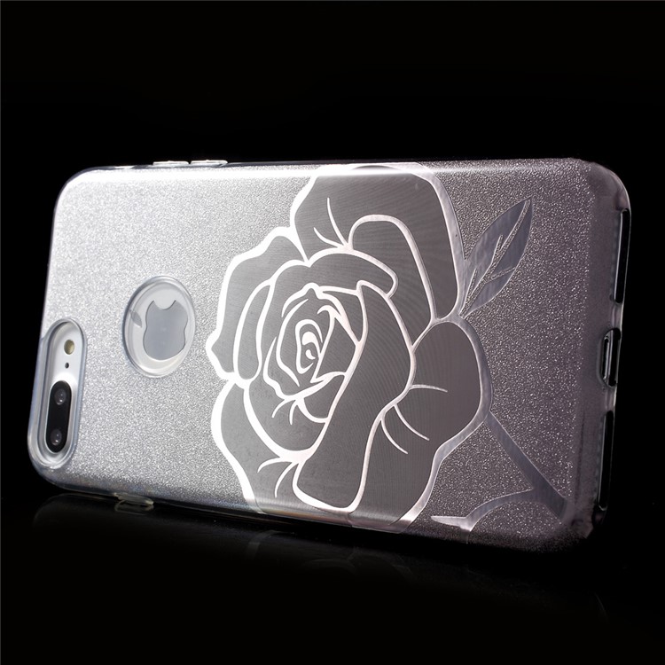 FSHANG for iPhone 7 Plus Rose Flower Glittery Powder TPU + PC Hybrid Case - Black-4