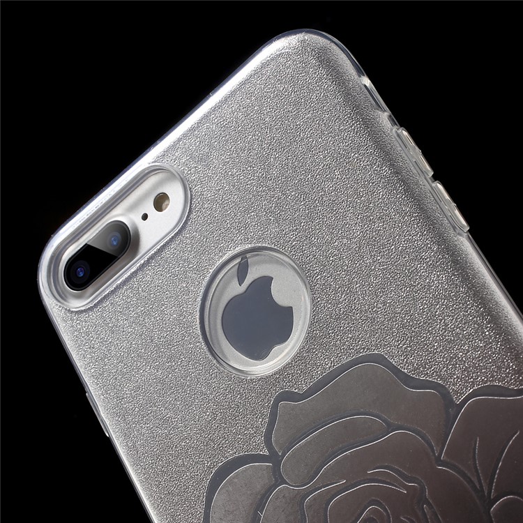 FSHANG for iPhone 7 Plus Rose Flower Glittery Powder TPU + PC Hybrid Case - Black-6