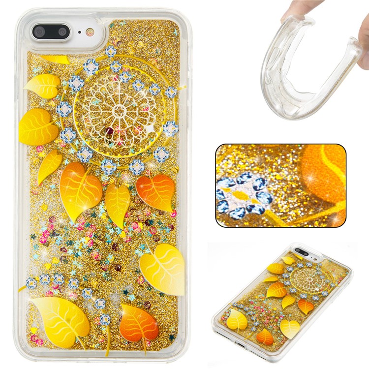 Fluid Glitter Sequins TPU Case for iPhone 7 Plus - Leaves and Dream Catcher-1