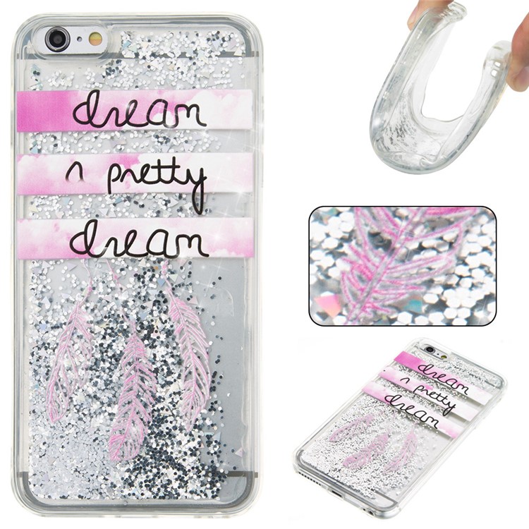 Patterned Floating Sequins TPU Liquid Cover for iPhone 6S Plus/6 Plus - Black / Quote-1