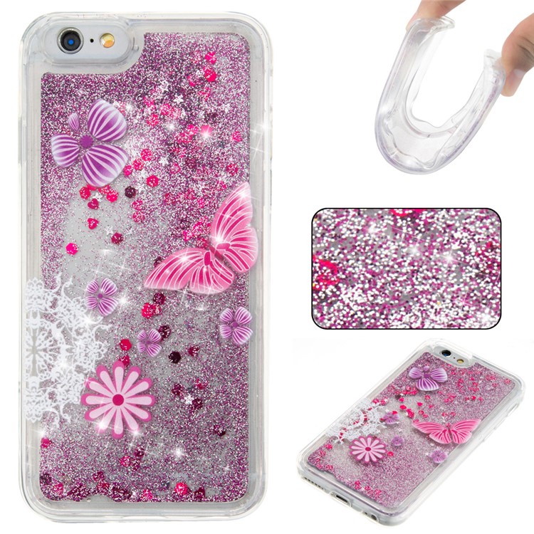 Fluid Flash Sequins TPU Phone Case for iPhone 6s 6 - Butterfly and Flowers-1