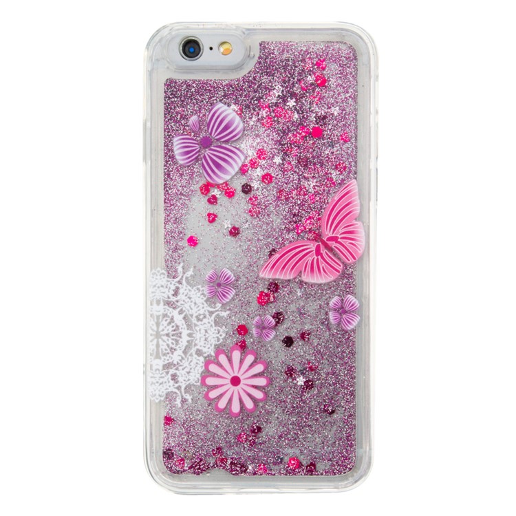 Fluid Flash Sequins TPU Phone Case for iPhone 6s 6 - Butterfly and Flowers-2