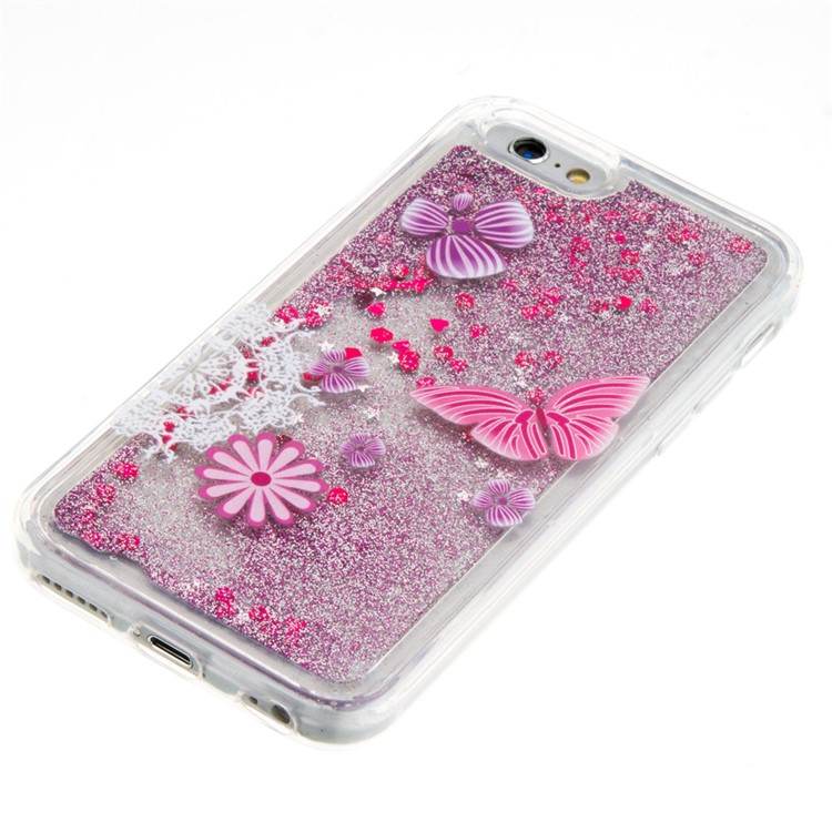 Fluid Flash Sequins TPU Phone Case for iPhone 6s 6 - Butterfly and Flowers-3