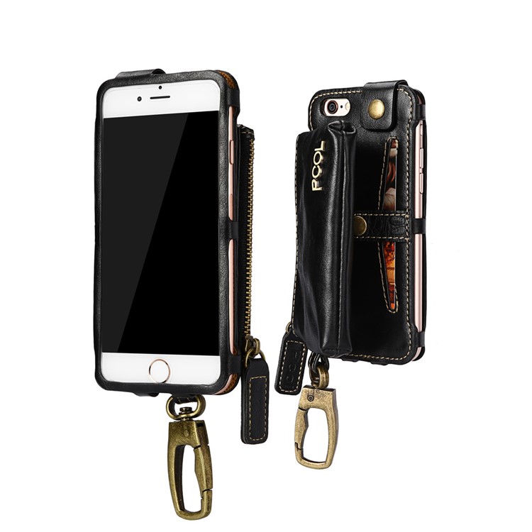 PCOL Oil Wax Leather Card Holder Phone Cover for iPhone 6s 6 Multi-function Key Case - Black-1