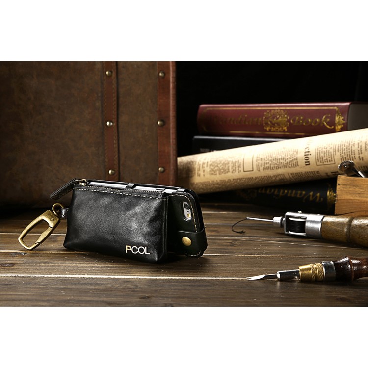 PCOL Oil Wax Leather Card Holder Phone Cover for iPhone 6s 6 Multi-function Key Case - Black-10
