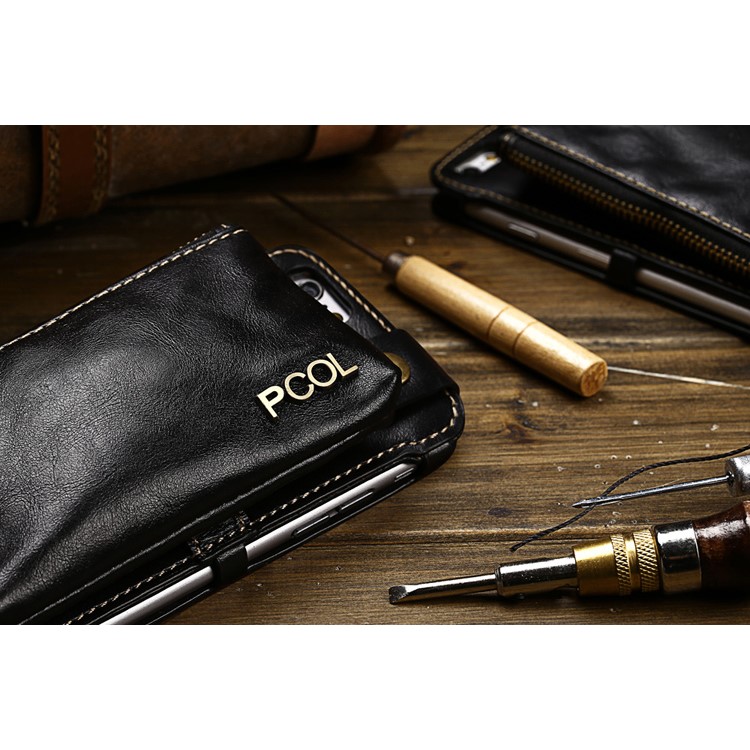 PCOL Oil Wax Leather Card Holder Phone Cover for iPhone 6s 6 Multi-function Key Case - Black-11