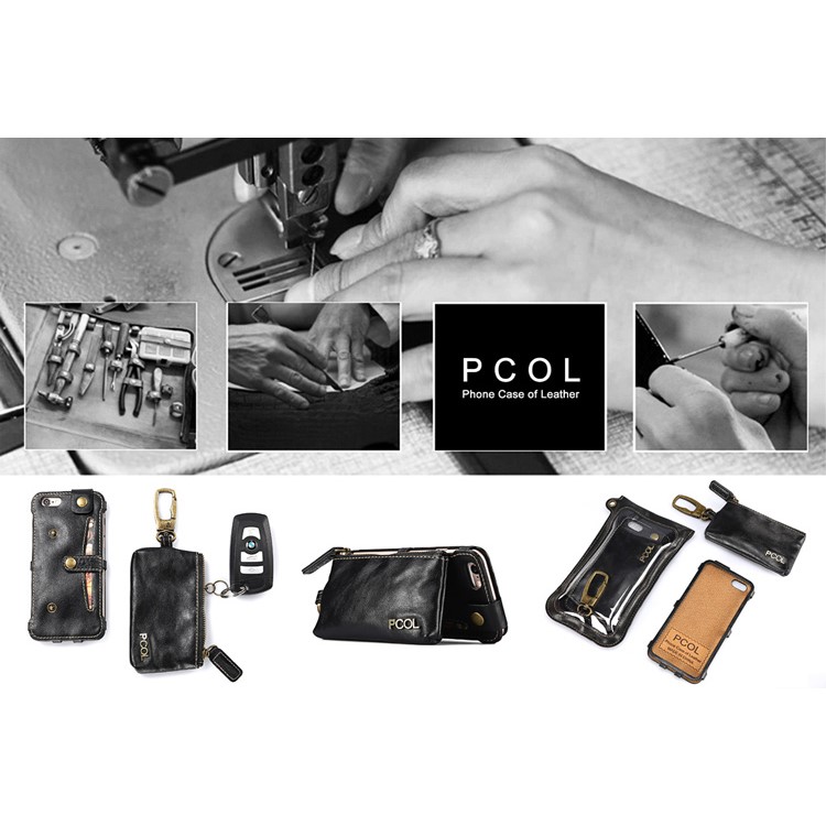 PCOL Oil Wax Leather Card Holder Phone Cover for iPhone 6s 6 Multi-function Key Case - Black-13