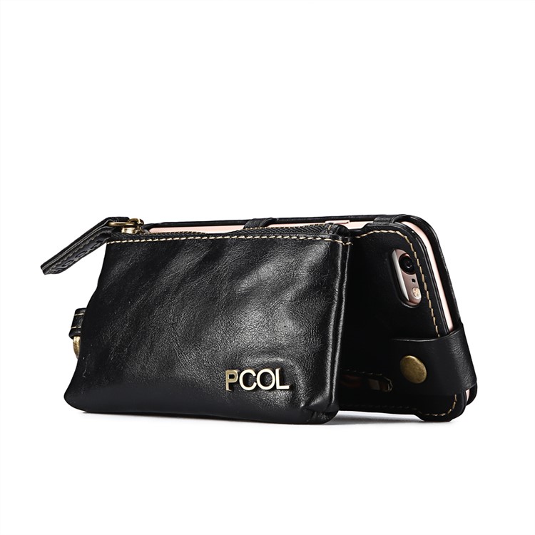 PCOL Oil Wax Leather Card Holder Phone Cover for iPhone 6s 6 Multi-function Key Case - Black-2