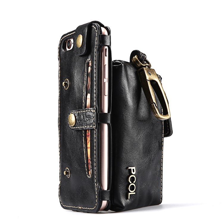 PCOL Oil Wax Leather Card Holder Phone Cover for iPhone 6s 6 Multi-function Key Case - Black-3