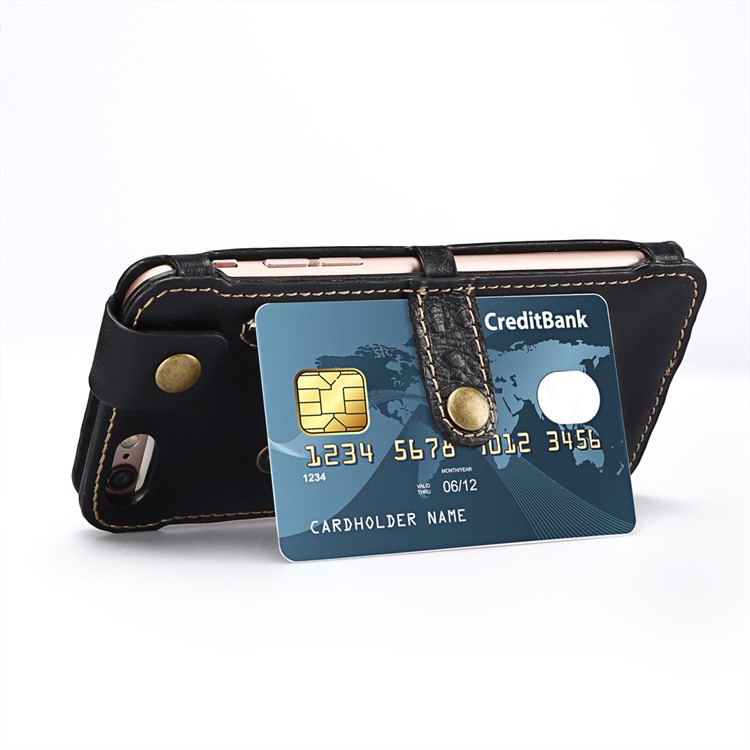 PCOL Oil Wax Leather Card Holder Phone Cover for iPhone 6s 6 Multi-function Key Case - Black-5