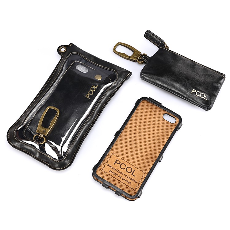 PCOL Oil Wax Leather Card Holder Phone Cover for iPhone 6s 6 Multi-function Key Case - Black-6