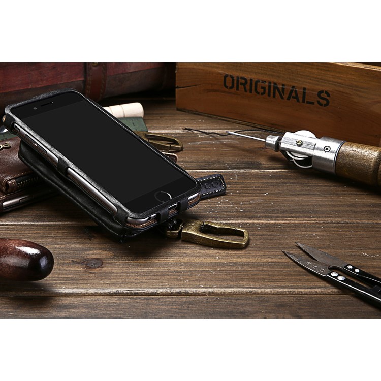 PCOL Oil Wax Leather Card Holder Phone Cover for iPhone 6s 6 Multi-function Key Case - Black-8