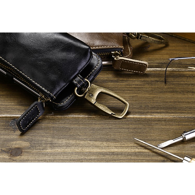 PCOL Oil Wax Leather Card Holder Phone Cover for iPhone 6s 6 Multi-function Key Case - Black-9