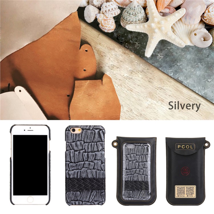 PCOL Shell & Woven Texture Top-layer Cowhide Leather PC Phone Case for iPhone 6s 6 4.7 inch - Grey-7