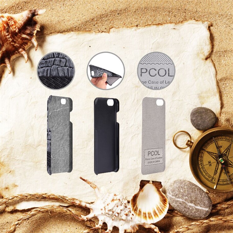 PCOL Shell & Woven Texture Top-layer Cowhide Leather PC Phone Case for iPhone 6s 6 4.7 inch - Grey-9