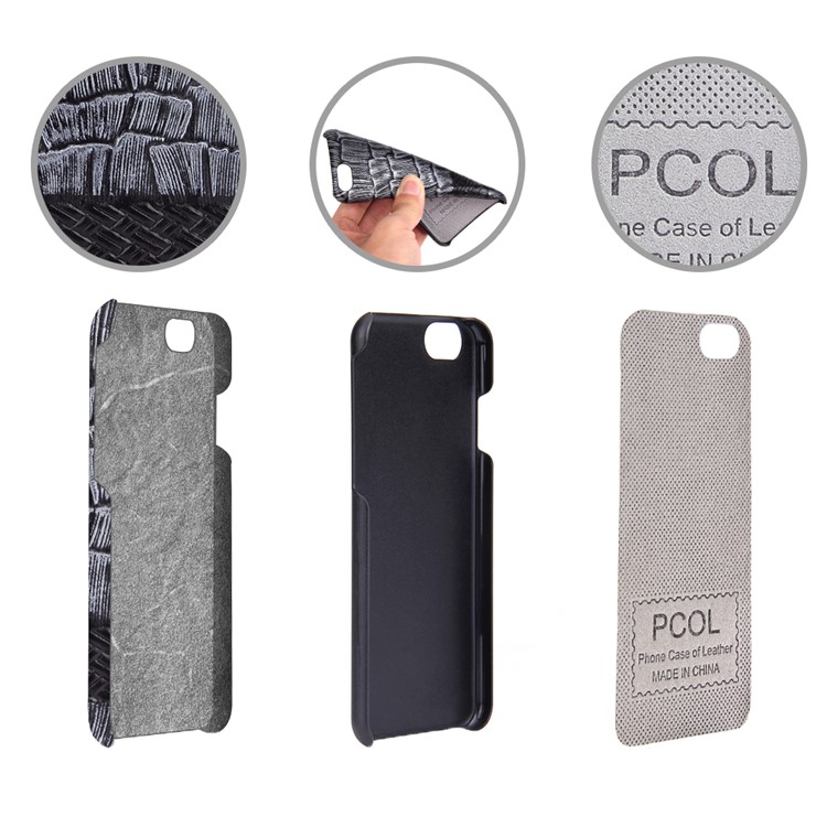 PCOL Shell & Woven Texture Top-layer Cowhide Leather PC Case for iPhone 6S Plus / 6 Plus 5.5 - Grey-3