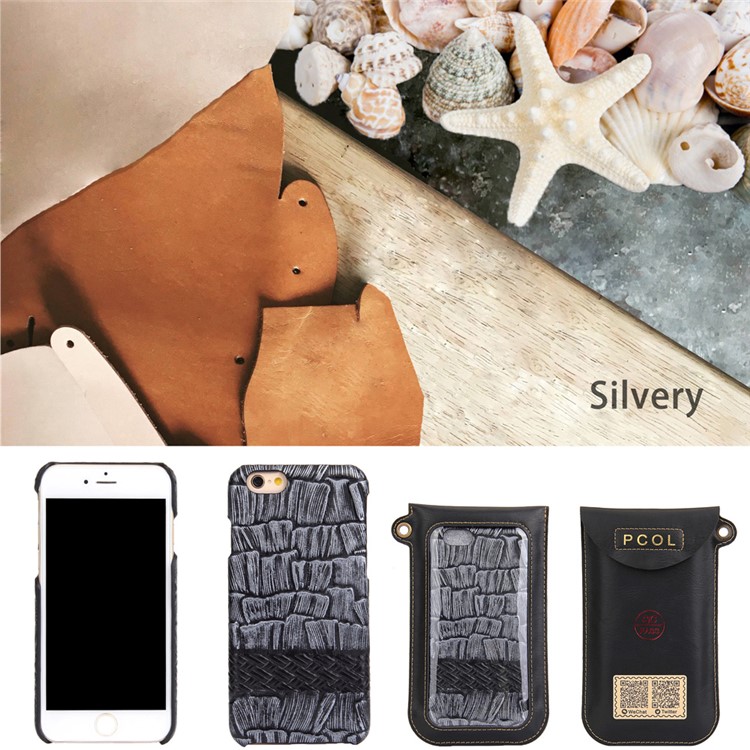 PCOL Shell & Woven Texture Top-layer Cowhide Leather PC Case for iPhone 6S Plus / 6 Plus 5.5 - Grey-7