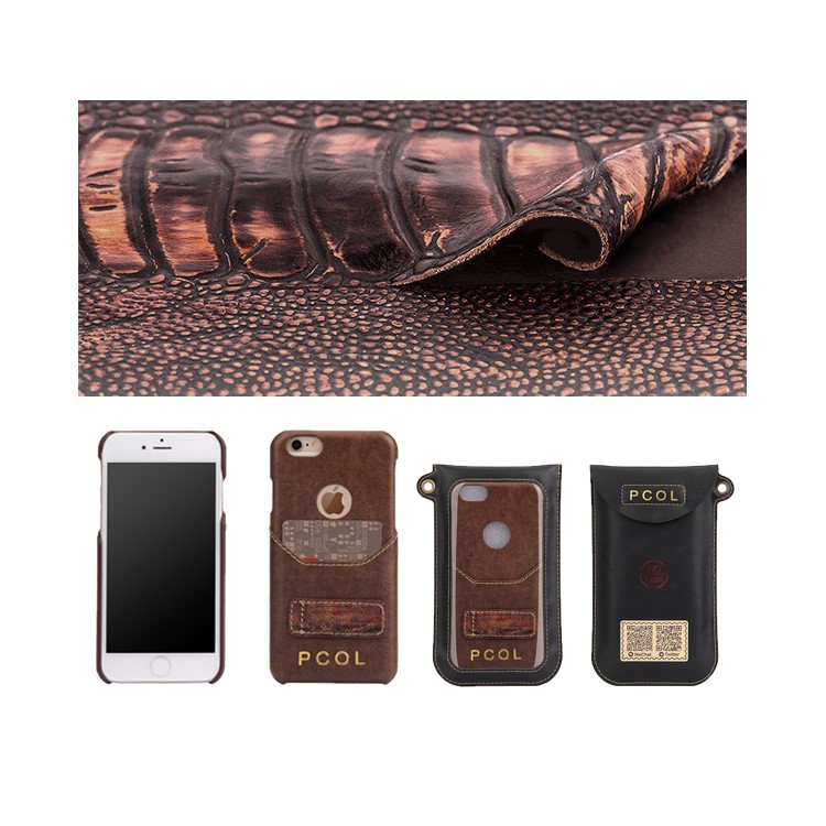 PCOL for iPhone 6s 6 Crack Texture Top-layer Cowhide Leather Skin PC Hard Phone Case with Kickstand-13