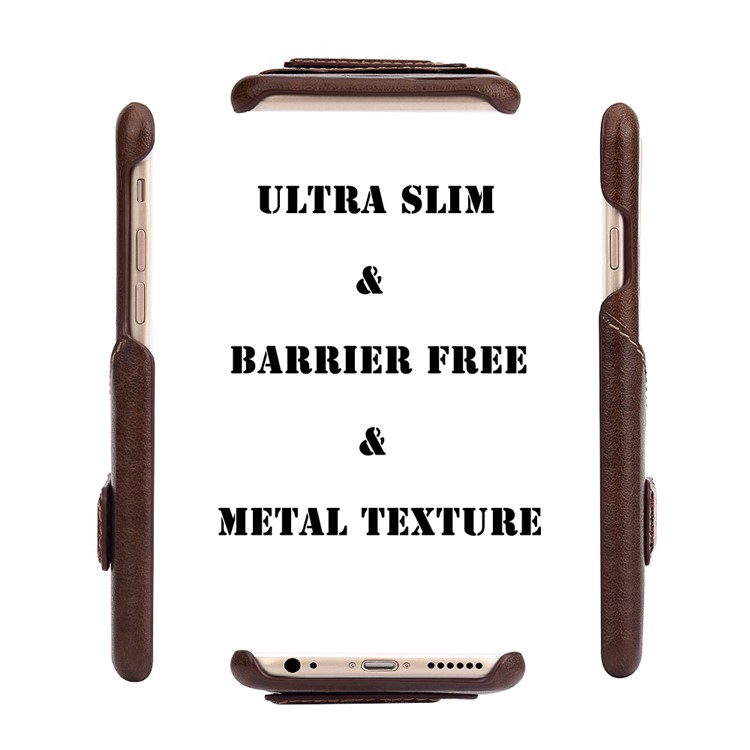 PCOL for iPhone 6s 6 Crack Texture Top-layer Cowhide Leather Skin PC Hard Phone Case with Kickstand-2