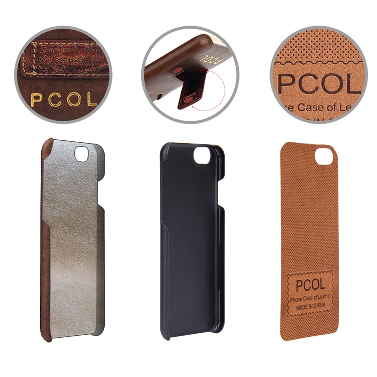 PCOL for iPhone 6s 6 Crack Texture Top-layer Cowhide Leather Skin PC Hard Phone Case with Kickstand-3