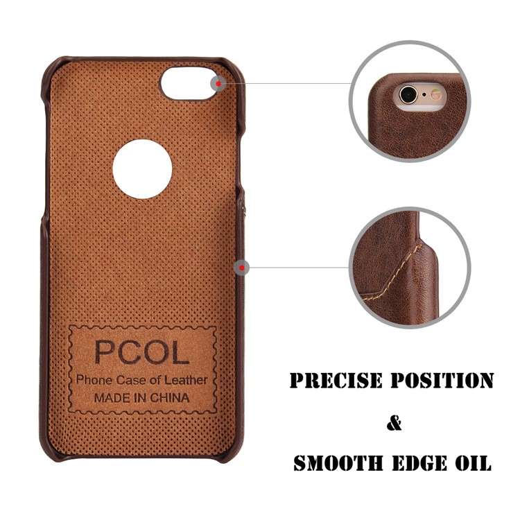 PCOL for iPhone 6s 6 Crack Texture Top-layer Cowhide Leather Skin PC Hard Phone Case with Kickstand-4