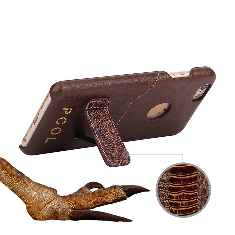 PCOL for iPhone 6s 6 Crack Texture Top-layer Cowhide Leather Skin PC Hard Phone Case with Kickstand-5