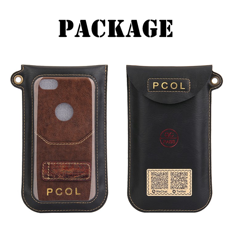 PCOL for iPhone 6s 6 Crack Texture Top-layer Cowhide Leather Skin PC Hard Phone Case with Kickstand-6