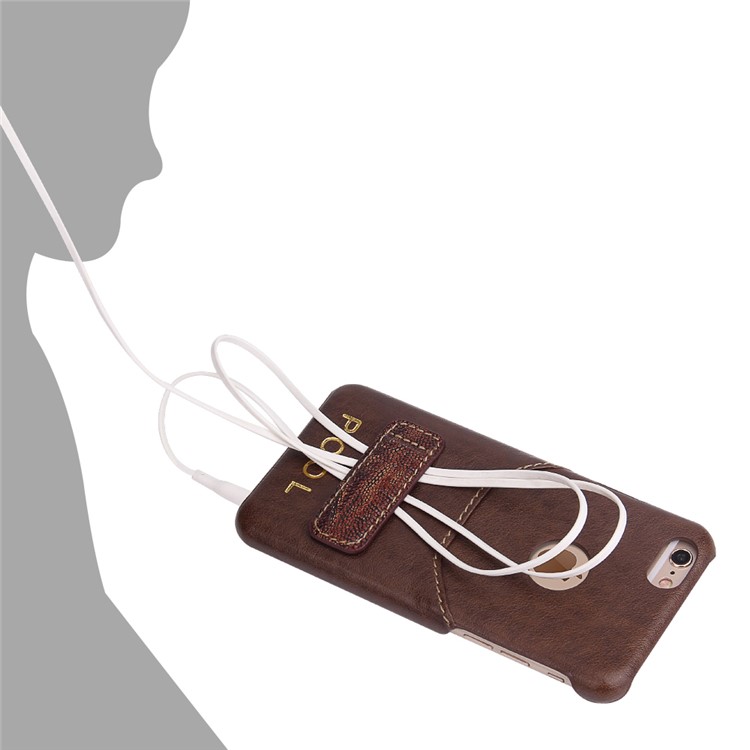 PCOL for iPhone 6s 6 Crack Texture Top-layer Cowhide Leather Skin PC Hard Phone Case with Kickstand-9